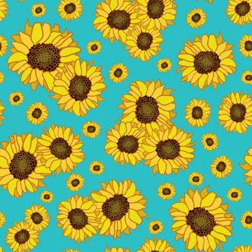 Sunflower seamless pattern on turquoise background Stock Illustration