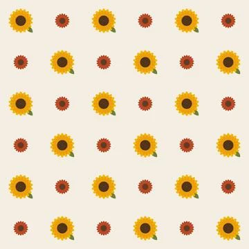 Sunflower seamless pattern with yellow and small red flowers on cream Stock Illustration
