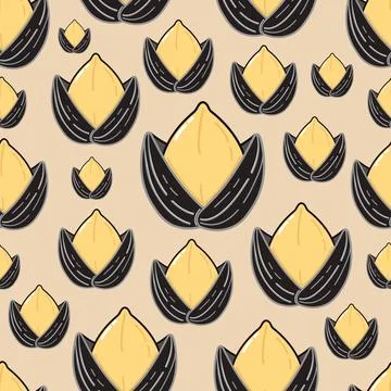 Sunflower seed kernels in cracked shells seamless pattern Stock Illustration