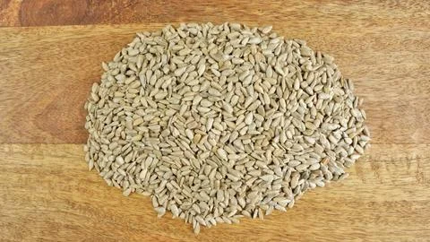Sunflower seeds, close-up, on a table Foto stock