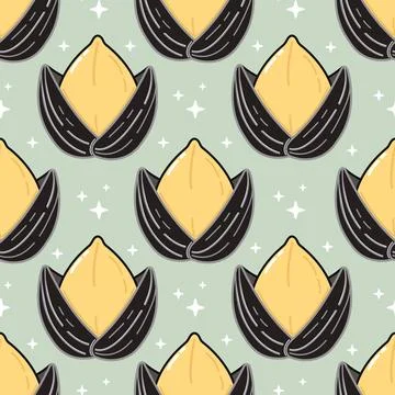 Sunflower seeds seamless doodle pattern with sparkles Stock Illustration