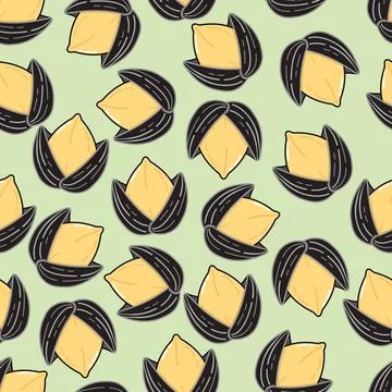 Sunflower seeds seamless pattern with light green background Stock Illustration