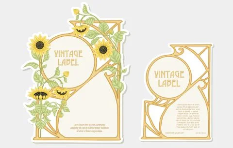 Sunflower. Set of 2 labels, decorative frames, borders. Illustrazione stock