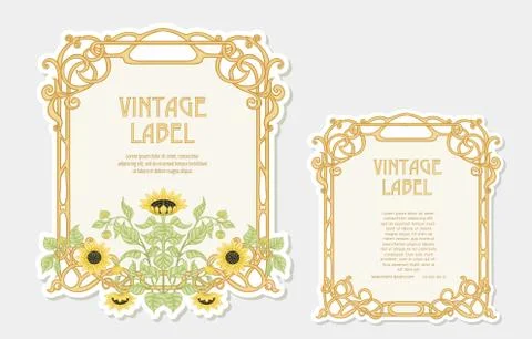 Sunflower. Set of 2 labels, decorative frames, borders. Illustrazione stock