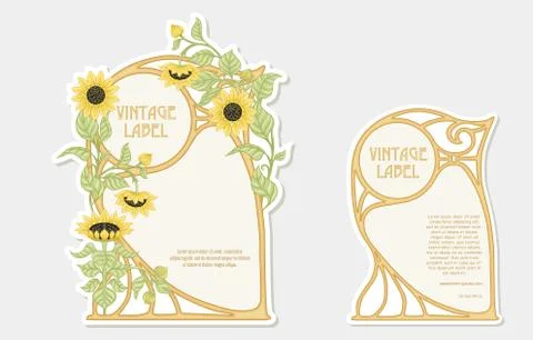 Sunflower. Set of 2 labels, decorative frames, borders. Stock Illustration