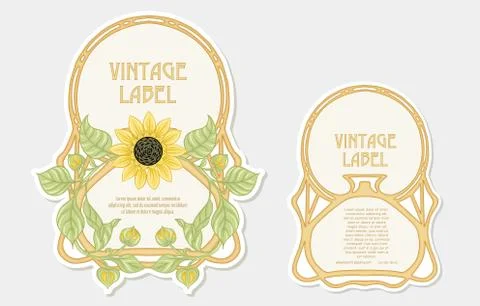 Sunflower. Set of 2 labels, decorative frames, borders. Stock Illustration