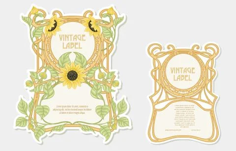 Sunflower. Set of 2 labels, decorative frames, borders. Stock Illustration