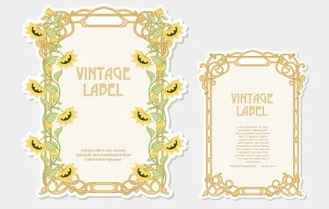 Sunflower. Set of 2 labels, decorative frames, borders. Stock Illustration