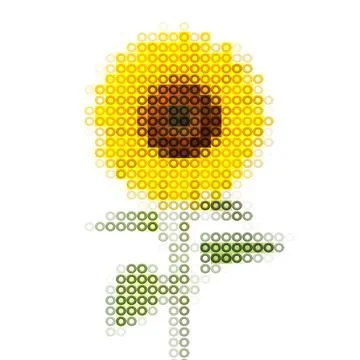 Sunflower shape made of colorful pixels, isolated on white background Stock Illustration