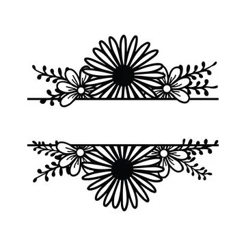 Sunflower split monogram frame. Flower - Daisy or Sunflower Vector Illustrati Illustrazione stock