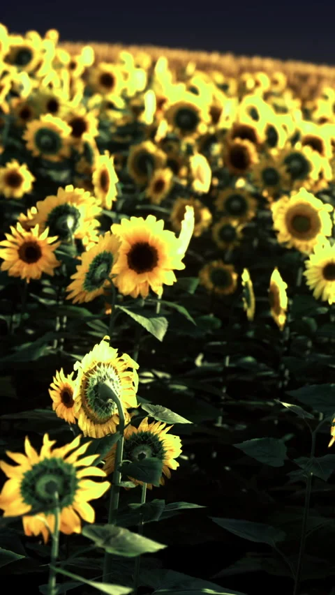 Sunflowers bloom in a field under the clear sky during the day in summer Stock Footage 334180233