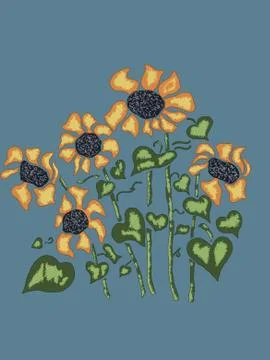 Sunflowers on a blue background Stock Illustration