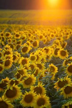 Sunflowers in evening sunlight Stock Photos