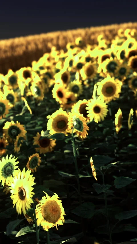 Sunflowers fill the field during the late afternoon light in summer months Stock Footage 334882411