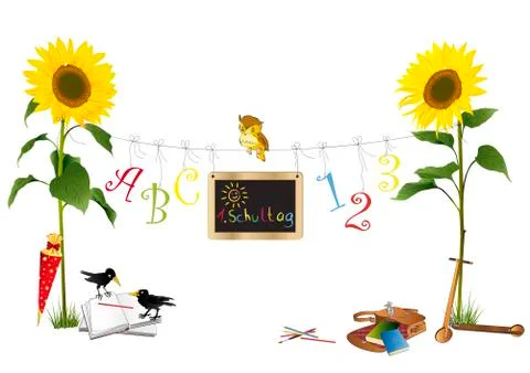 Sunflowers for first school day Stock Illustration