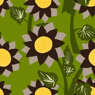 Sunflowers flat. For design, print, wallpaper, paper, textiles. Vector overla Illustrazione stock