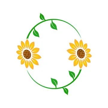 Sunflowers round frame. Circle border with sunflower floral illustration. Stock Illustration