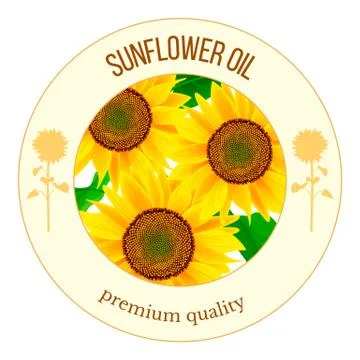 Sunflowers round label vector. Autumn print. flowers and leaves, For textile, Stock Illustration