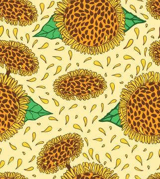 Sunflowers seamless pattern, hand drawn sunny flowers Stock Illustration