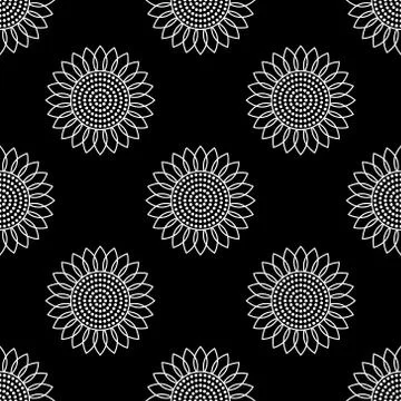 Sunflowers. Vector seamless pattern. Simple flat style. Abstract white elements Stock Illustration