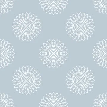 Sunflowers. Vector seamless pattern. Simple flat style. Abstract white elements Stock Illustration