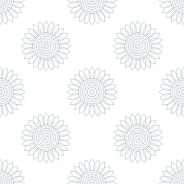 Sunflowers. Vector seamless pattern. Simple flat style. Abstract gray elements Stock Illustration