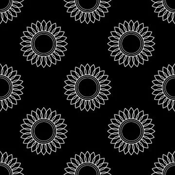 Sunflowers. Vector seamless pattern. Simple style. The white outline of elements Stock Illustration
