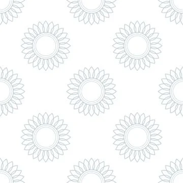 Sunflowers. Vector seamless pattern. Simple style. The gray outline of elements Stock Illustration