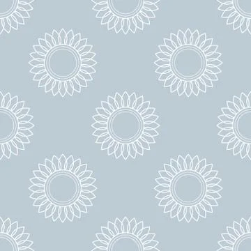 Sunflowers. Vector seamless pattern. Simple style. The white outline of elements Stock Illustration