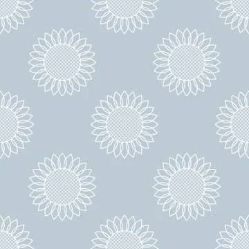 Sunflowers. Vector seamless pattern. Simple modern style. White elements on a Stock Illustration