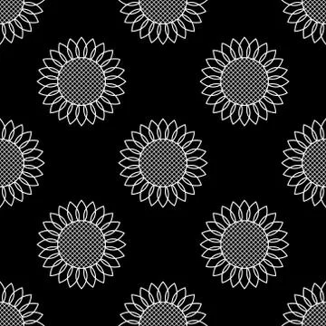 Sunflowers. Vector seamless pattern. Simple modern style. White elements on a Stock Illustration
