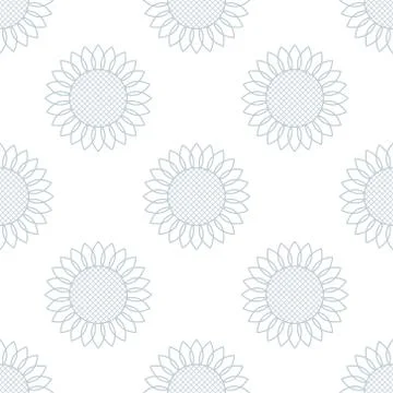 Sunflowers. Vector seamless pattern. Simple modern style. Gray elements on a Stock Illustration