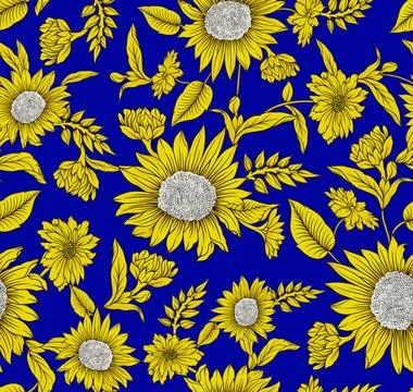 Sun,Flower,Seamless,Allover,Pattern Stock Illustration