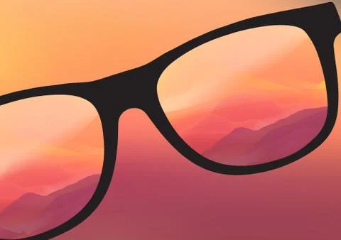 Sunglasses with Abstract Gradient Landscape Reflection - Vector Illustration Stock Illustration
