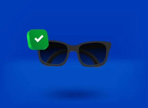 Sunglasses with checkmark icon. 3d vector illustration Stock Illustration