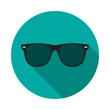 Sunglasses circle icon with long shadow. Flat design style. Stock Illustration