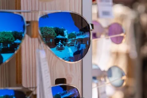 Sunglasses Display with Reflections Stock Photos