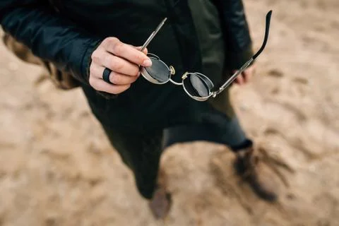 Sunglasses in the hands 스톡 사진