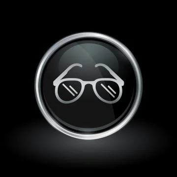 Sunglasses icon inside round silver and black emblem Stock Illustration