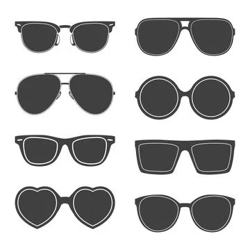 Sunglasses Icon Set, Vector Illustration. Retro Sunglasses Silhouettes, Frames Stock Illustration