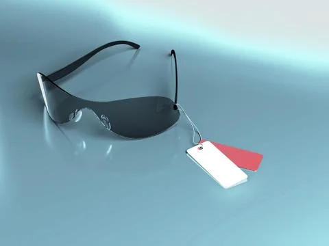 Sunglasses with label in blue Stock Illustration