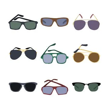 Sunglasses men set cartoon vector illustration Illustrazione stock