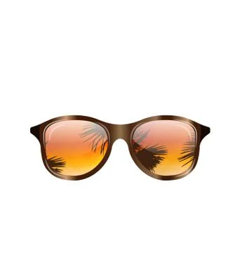 Sunglasses with Palms Reflection, Isolated Stock Illustration