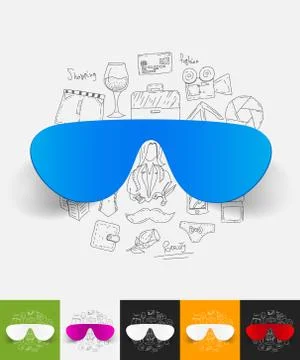 Sunglasses paper sticker with hand drawn elements Illustrazione stock