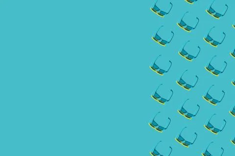 Sunglasses pattern on turquoise blue background with copy space Stock Photos