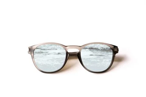 Sunglasses with reflection on white background 스톡 사진