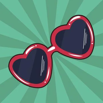 Sunglasses shape hearts comic pop art Stock Illustration