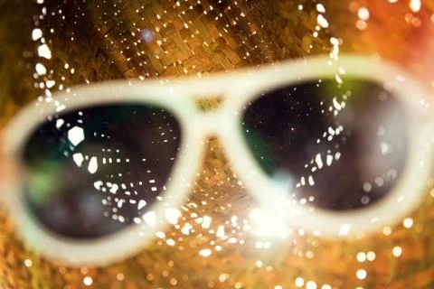 Sunglasses with straw hat 库存照片