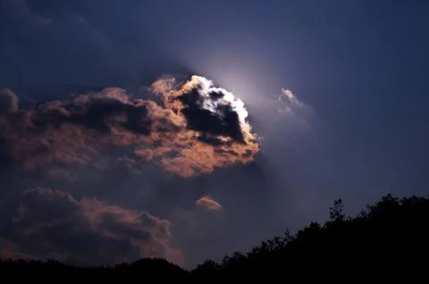 Sunglow of sunset shine the alone tree Stock Photos