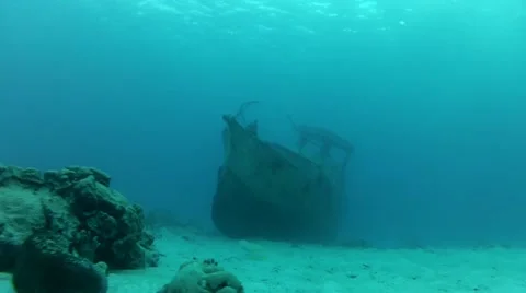 Sunken Boat Aruba Stock Footage